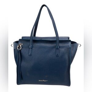 Salvatore Ferragamo Navy Leather Tote